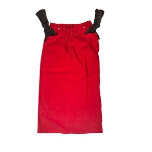 Denim Company Red Suede Midi Skirt With Elastic Waist & Drawstring Closure